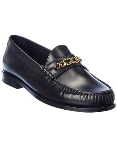Pre-owned Celine Chain Triomphe Leather Loafer Men's In Black