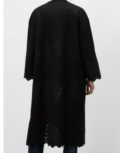 Pre-owned Zara Knitted Long Jacket/coat/sweater With Embroidery Details Size M/l In Black