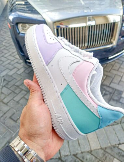 Pre-owned Nike Air Force 1 07 Womens White Multi Color Custom Multi Size Girls Gs + Gift