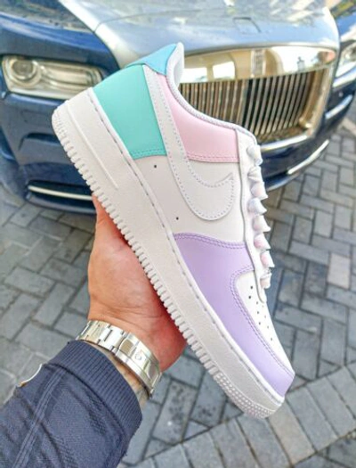 Pre-owned Nike Air Force 1 07 Womens White Multi Color Custom Multi Size Girls Gs + Gift
