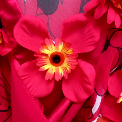 Pre-owned Haute Couture Women Clothing Summer Dress  Orange Red Flowers Embroidered Sequins