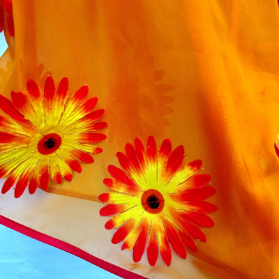 Pre-owned Haute Couture Women Clothing Summer Dress  Orange Red Flowers Embroidered Sequins