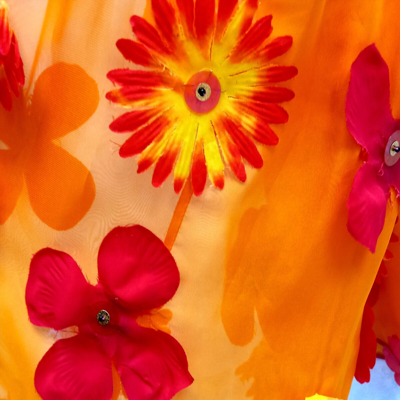 Pre-owned Haute Couture Women Clothing Summer Dress  Orange Red Flowers Embroidered Sequins