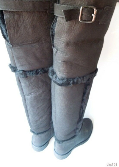 Pre-owned Diane Von Furstenberg Black All Shearling Otk Tall Boots 'adele' $675