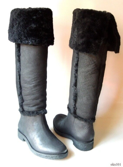 Pre-owned Diane Von Furstenberg Black All Shearling Otk Tall Boots 'adele' $675