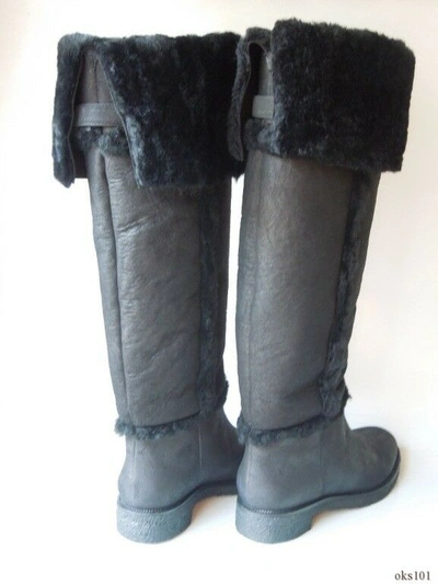 Pre-owned Diane Von Furstenberg Black All Shearling Otk Tall Boots 'adele' $675