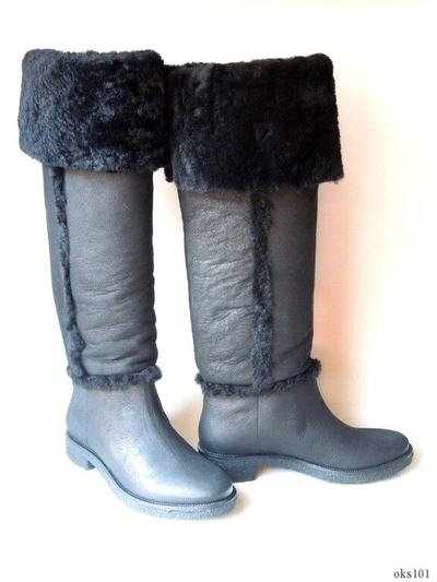 Pre-owned Diane Von Furstenberg Black All Shearling Otk Tall Boots 'adele' $675