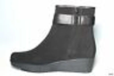 Pre-owned Stuart Weitzman Black Ankle Boots Fur Lined Full Zipper Small Wedge Warm