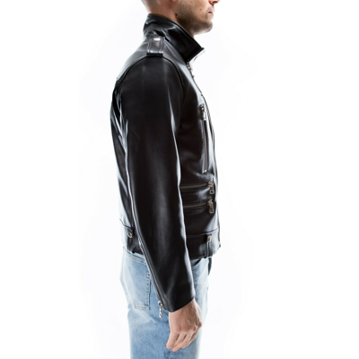 Pre-owned Handmade Italian  Men Genuine Leather Moto Motorcycle Biker Jacket Black S To 2xl