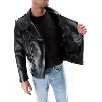 Pre-owned Handmade Italian  Men Genuine Leather Moto Motorcycle Biker Jacket Black S To 2xl