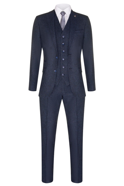 Pre-owned Tru Clothing Mens Navy Blue 3 Piece Tweed Wool 1920s Suit Peaky Blinders Classic Tailored