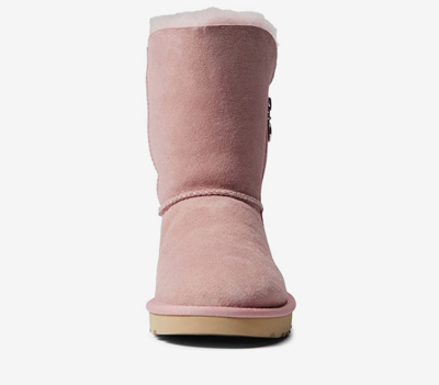 Pre-owned Ugg Bailey Flat Zip Short Boots Shell Pink Twinface Sheepskin Genuine Fur Sz 11
