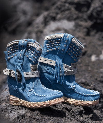 Blue moccasin boots sale