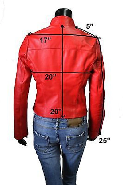 Pre-owned Handmade Italian  Women Lambskin Leather Jacket Slim Fit Asymmetric Red Size Xl