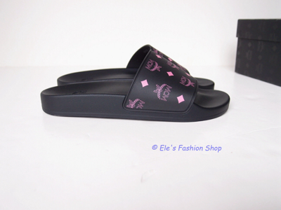 Pre-owned Mcm Splash Logo Slide Black Pumeria Pink Eu 38 Us 7 7.5 Authentic