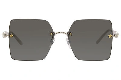 Pre-owned Gucci Gg0644s 001 Sunglasses Women's Silver/gold/solid Grey Square Shape 56mm In Gray