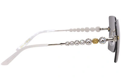 Pre-owned Gucci Gg0644s 001 Sunglasses Women's Silver/gold/solid Grey Square Shape 56mm In Gray