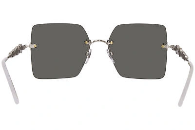 Pre-owned Gucci Gg0644s 001 Sunglasses Women's Silver/gold/solid Grey Square Shape 56mm In Gray