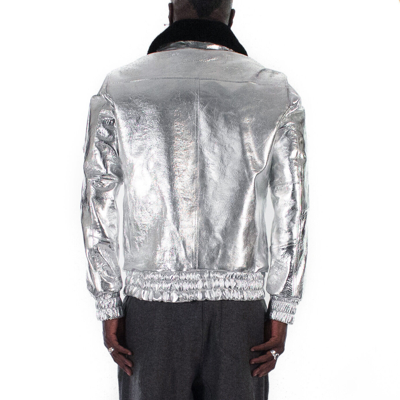 Pre-owned Handmade Italian  Men Leather Aviator Bomber Jacket Metallic Silver S To 2xl