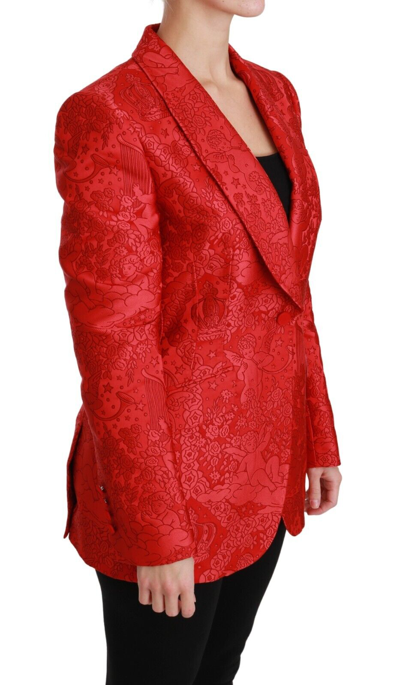 Pre-owned Dolce & Gabbana Red Floral Angel Blazer Coat Jacket It46 / Us12 / L Rrp $3000