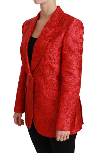Pre-owned Dolce & Gabbana Red Floral Angel Blazer Coat Jacket It46 / Us12 / L Rrp $3000