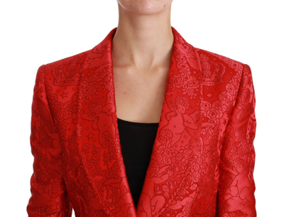 Pre-owned Dolce & Gabbana Red Floral Angel Blazer Coat Jacket It46 / Us12 / L Rrp $3000