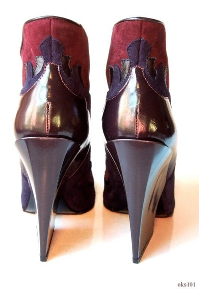Pre-owned Sergio Rossi Burgundy Navy 38.5 Us 7.5 Western Wedge Ankle Boots - $1125