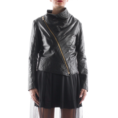Pre-owned Handmade Italian  Women Genuine Lamb Leather Biker Jacket Black