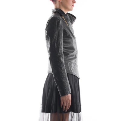 Pre-owned Handmade Italian  Women Genuine Lamb Leather Biker Jacket Black
