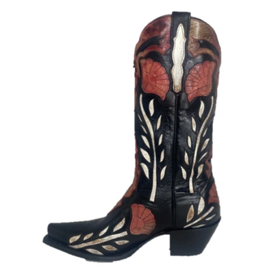 Pre-owned Dan Post ® Ladies Alyssia Distressed Floral Black Snip Toe Boots Dp4350