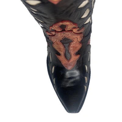 Pre-owned Dan Post ® Ladies Alyssia Distressed Floral Black Snip Toe Boots Dp4350