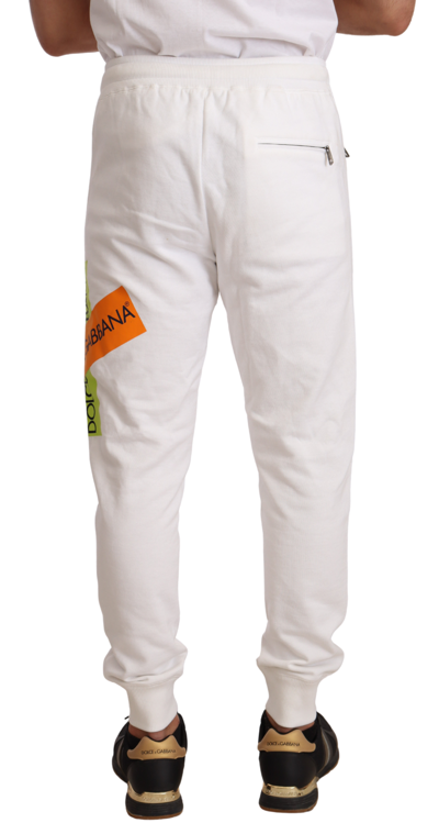 Pre-owned Dolce & Gabbana Pants White Cotton Logo Patch Sweatpants Jogging S. It50 / L
