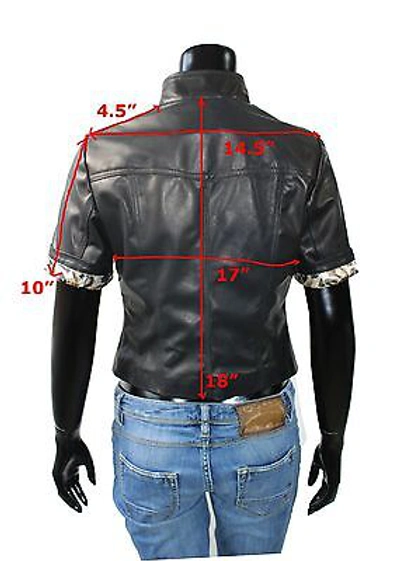 Pre-owned Handmade Italian  Women Leather Biker Trend Jacket Slim Fit Short Sleeves Black S