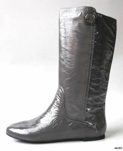 Pre-owned Marc By Marc Jacobs Marc Jacobs Gray Patent Leather Logo Stud Flat Boots Super Comfortable $499
