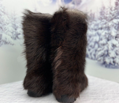 Pre-owned Litvin Brown Goat Fur Boots For Men, Winter Snow Boots, Mukluks, Mongolian Boots