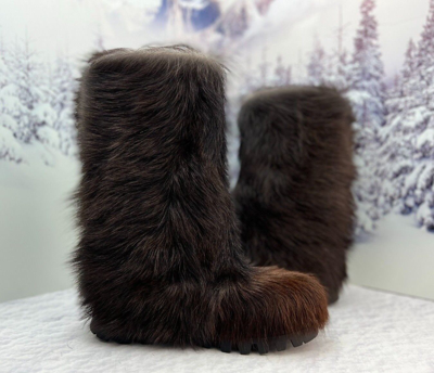 Pre-owned Litvin Brown Goat Fur Boots For Men, Winter Snow Boots, Mukluks, Mongolian Boots
