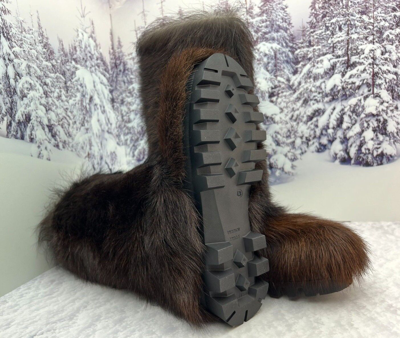 Pre-owned Litvin Brown Goat Fur Boots For Men, Winter Snow Boots, Mukluks, Mongolian Boots