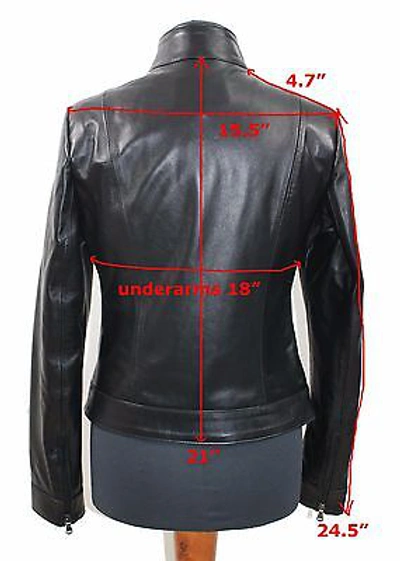Pre-owned Handmade Italian  Women Lambskin Leather Simple Jacket Slim Fit M Gold Hardware