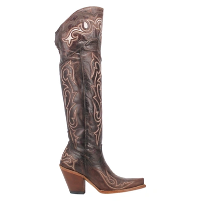 Pre-owned Dan Post ® Ladies Kommotion Chocolate Snip Toe Tall Leather Boot Dp4342 In Brown