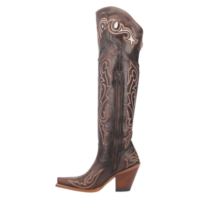 Pre-owned Dan Post ® Ladies Kommotion Chocolate Snip Toe Tall Leather Boot Dp4342 In Brown