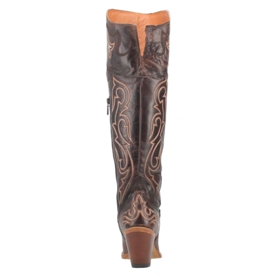 Pre-owned Dan Post ® Ladies Kommotion Chocolate Snip Toe Tall Leather Boot Dp4342 In Brown