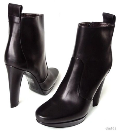 Pre-owned Calvin Klein Collection Black Leather Ankle Boots Italy Giselle Great $795