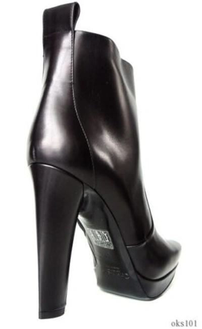 Pre-owned Calvin Klein Collection Black Leather Ankle Boots Italy Giselle Great $795