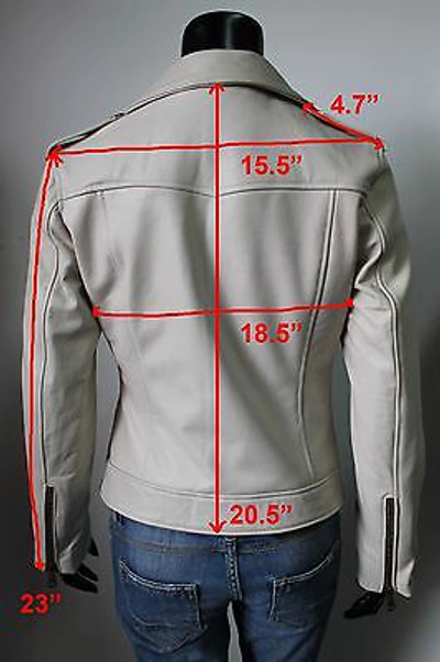 Pre-owned Handmade Italian  Women Lambskin Leather Moto Biker Jacket Slim Fit Black M