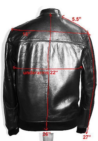 Pre-owned Handmade Italian Men Lambskin Genuine Soft Leather Bomber Jacket Black M