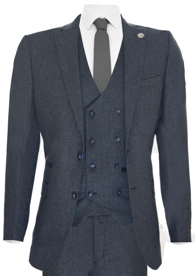 Pre-owned Truclothing Mens Blue Wool 3 Piece Suit Double Breasted Waistcoat Tweed Peaky Blinders 1920s