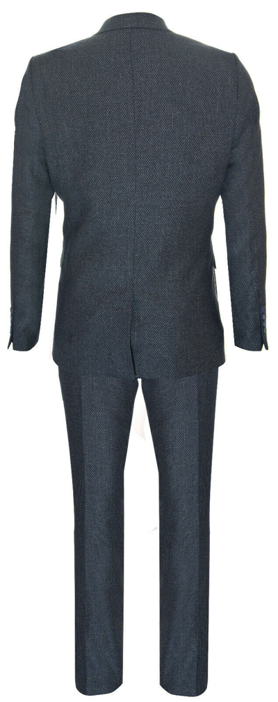 Pre-owned Truclothing Mens Blue Wool 3 Piece Suit Double Breasted Waistcoat Tweed Peaky Blinders 1920s