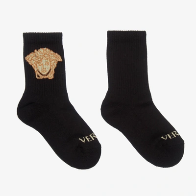 Shop Versace Black Cotton Medusa Socks