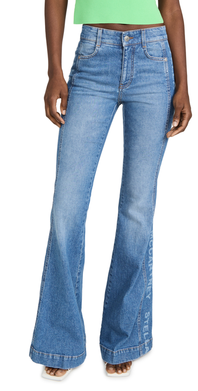 Shop Stella Mccartney Salt & Pepper Logo 70's Flare Jeans Medium Blue