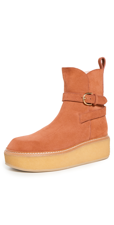Shop Ulla Johnson Lennox Ankle Buckle Boots In Terracotta Suede